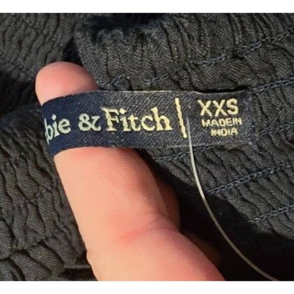 Abercrombie & Fitch Mini Dress Sz XXS Black Floral Embroidered Ruched LBD Boho - Picture 11 of 16